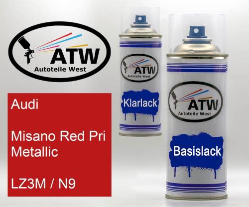 Audi, Misano Red Pri Metallic, LZ3M / N9: 400ml Sprühdose + 400ml Klarlack - Set, von ATW Autoteile West.